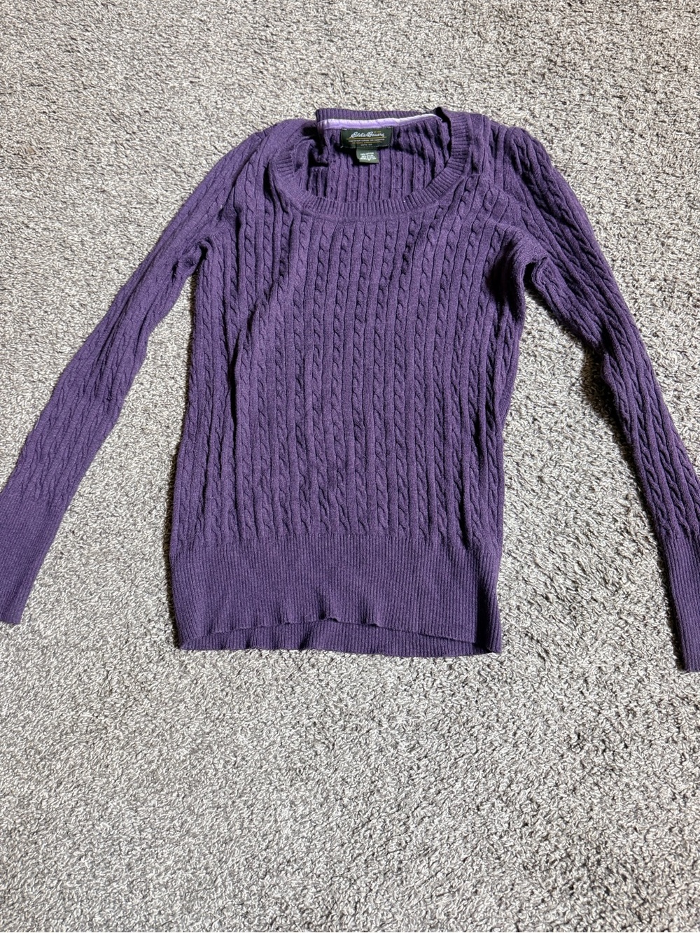 Ladies Eddie Bauer Purple Cable Scoop Neck Sweater Sz Med Vintage Y2K